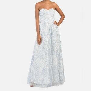 NWT Size 14 Cachet Ice Blue & White Strapless Glitter Gown